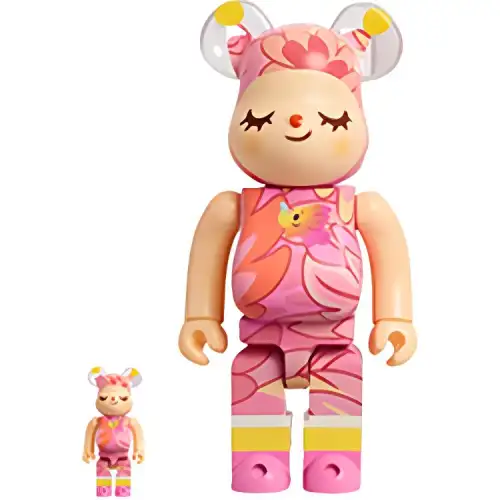 BE@RBRICK 400%100% Art Series Greenie & Elfie SakuraPink Ver. Pink Trendy Doll 7cm/28cm