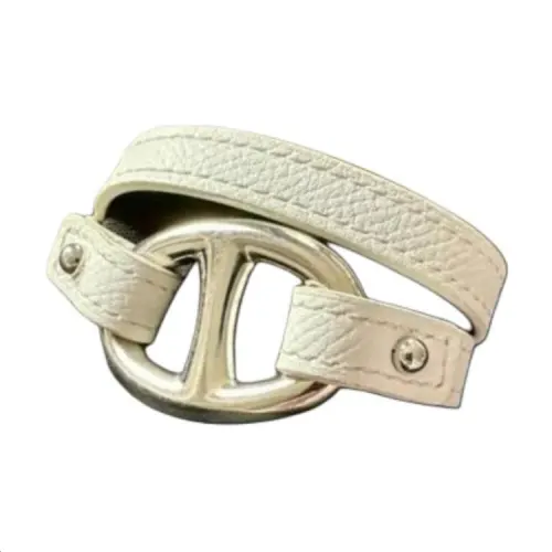 HERMES Leather Wristbands Unisex White