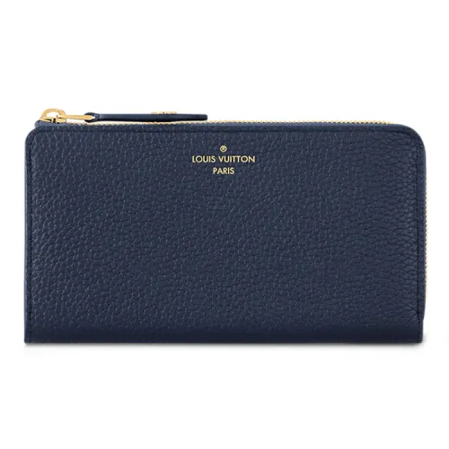 LOUIS VUITTON Taurillon Leather Wallet Women's Navy Blue Patchwork With Washed Blue