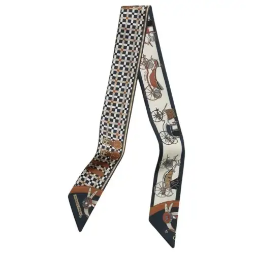HERMES Twilly Silk Scarves Women's White