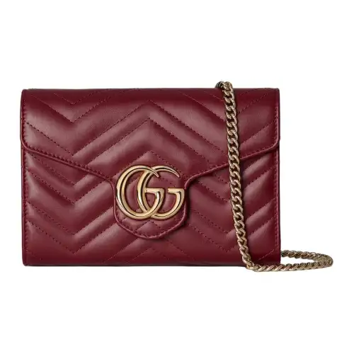 GUCCI GG Marmont Quilting Herringbone Leather Crossbody Bag, Shoulder Bag Women's Red