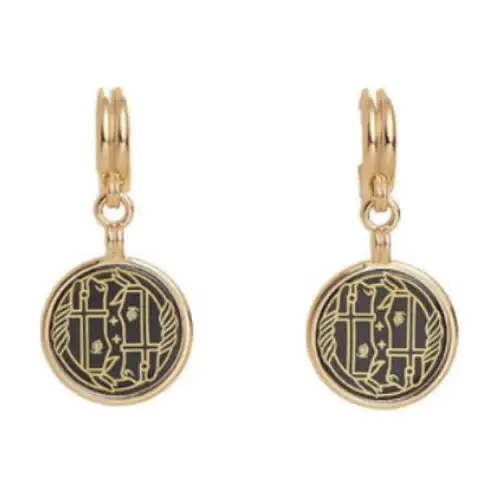 HERMES Gold Plated Earrings Women's Gold/Black/Silver