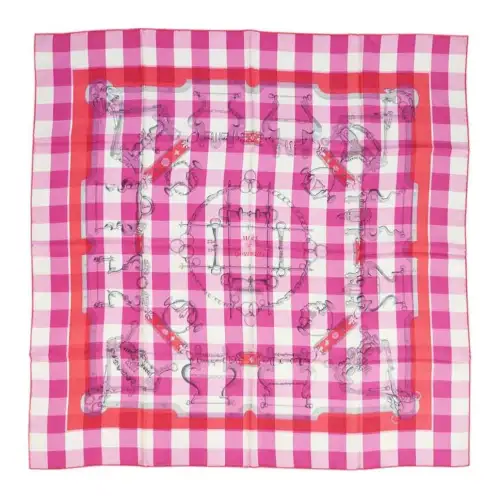 HERMES Brand Logo Carre Silk Scarves Women's Pink