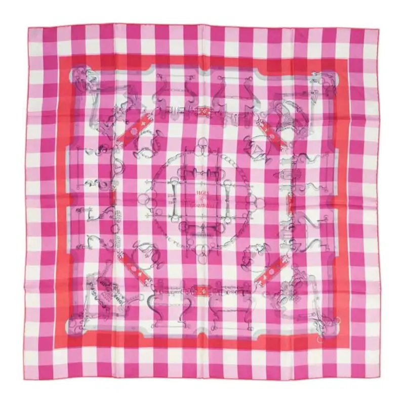 HERMES Brand Logo Carre Silk Scarves Women's Pink