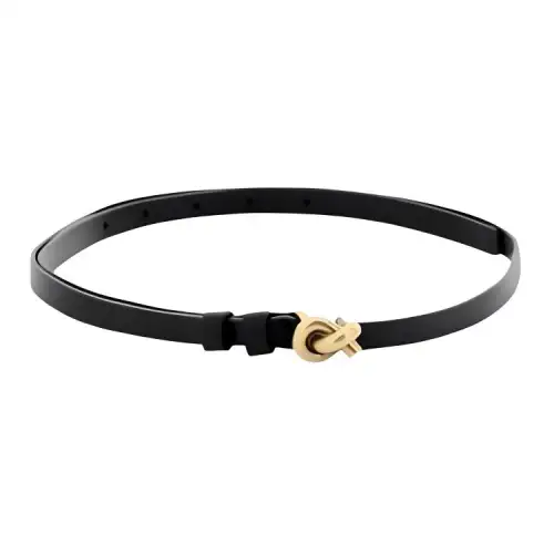 Bottega Veneta Ornamental Design Calfskin Leather Belts Women's Black Width 1CM