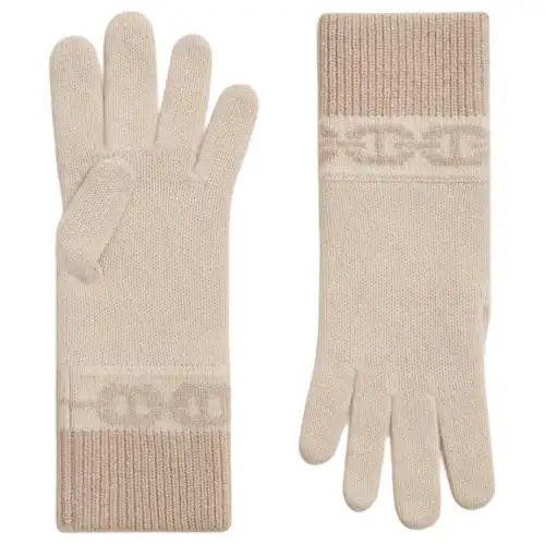 HERMES Cashmere Knit Gloves Women's Cream