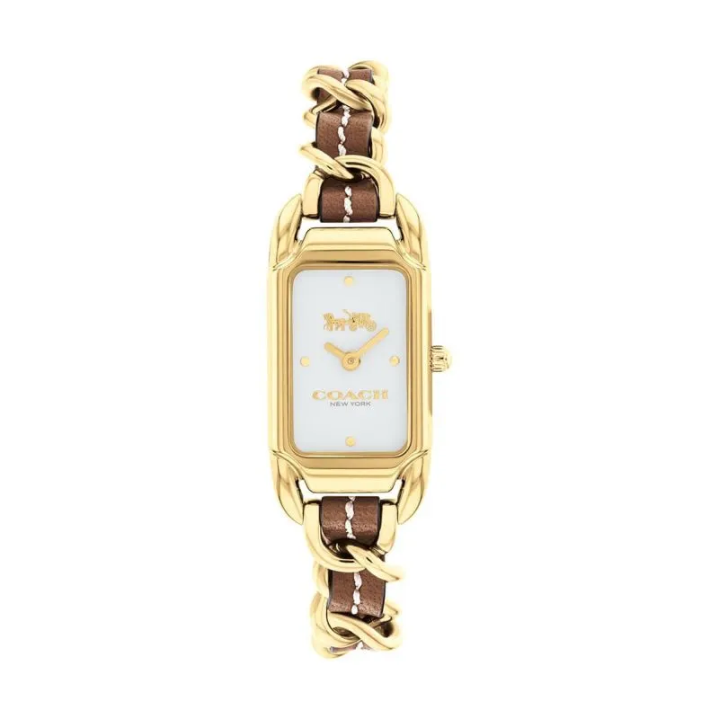 COACH Wrist Watches Quartz Movement Leather Stainless Steel Strap 17.5*28.5mm Gold Dial Women's Watch