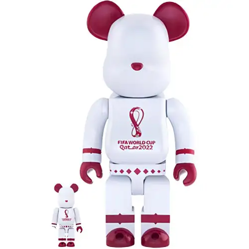 BE@RBRICK 400%100% 2022 Qatar World Cup Cute Chrome White Trendy Doll 7cm/28cm