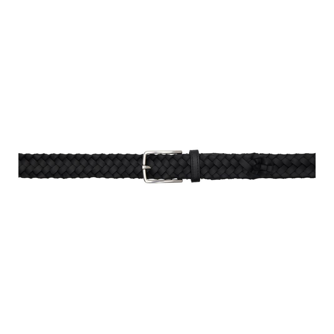 Bottega Veneta Brand Logo Lambskin Leather Belts Men's Black Width 3cm