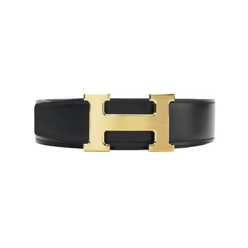HERMES Double sided Calfskin Leather Belts Men's Black/Blue 3.2cm