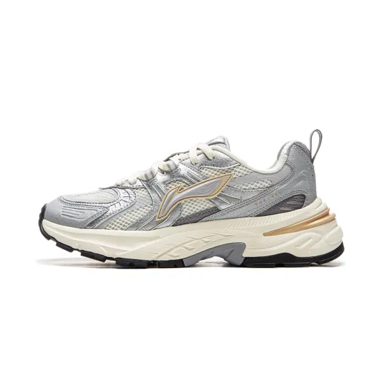 LiNing Beichen 2K Anti Slip And Wear Resistant Height Increasing Low Top Casual Running Shoes Women's Silver White