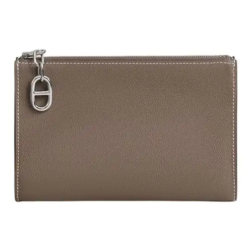 HERMES Evercolor Calfskin Makeup Bag Small Women's 18 Etoupe Elephant Gray