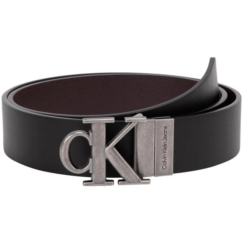 CALVIN KLEIN Cow Leather Belts Men's Black/Dark Brown Width 3.5cm