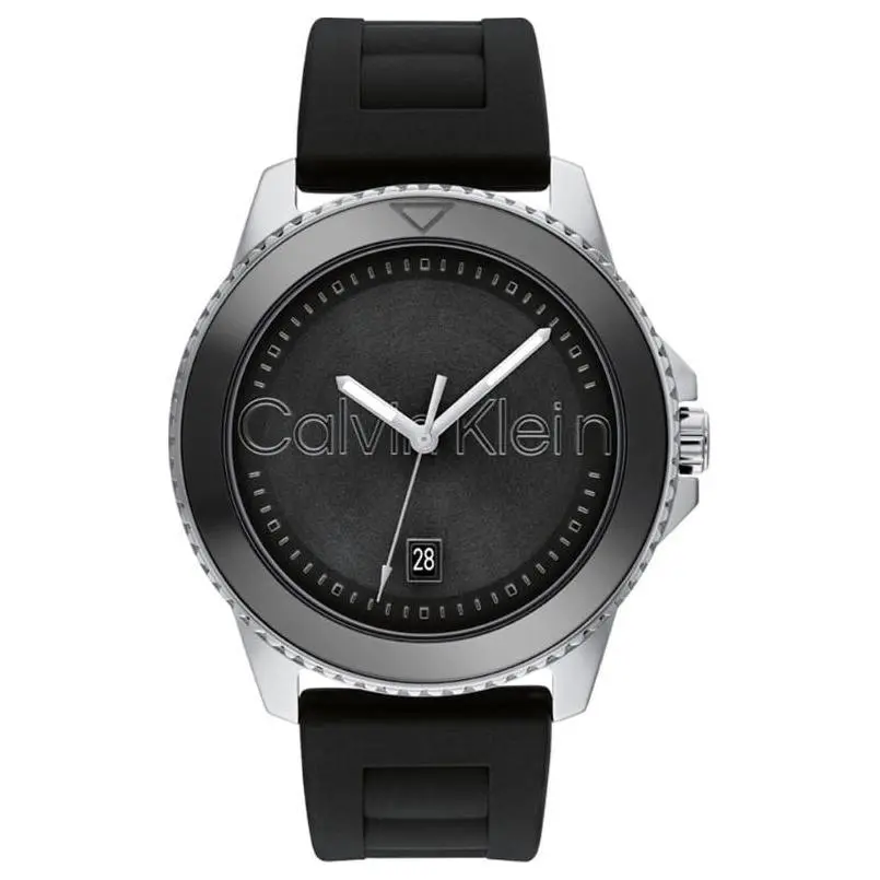 CALVIN KLEIN Wrist Watches Quartz Movement Silicone Strap 44mm Black Dial Men's Watches ['50', 149262]m Waterproof