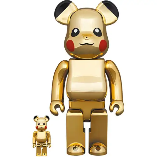 BE@RBRICK Pokemon Pikachu Fluid Bear Gold Electroplated Version Trendy Doll 7cm/28cm