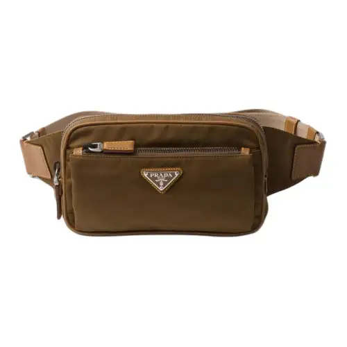 PRADA Recycled Nylon With Leather Crossbody Fanny Pack Men's Brown