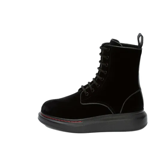 Alexander McQueen Hybrid Lace Up Boot Velvet Black Women's