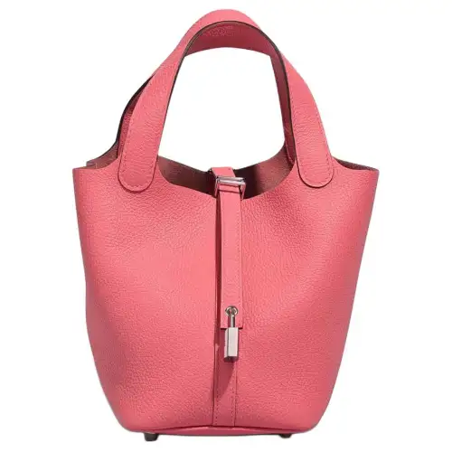 HERMES Picotin Lock Clemence Bullock Leather Basket Bag, Bucket Bag, Handbag 18 Women's 8W Rose Azalee Lip Balm Powder