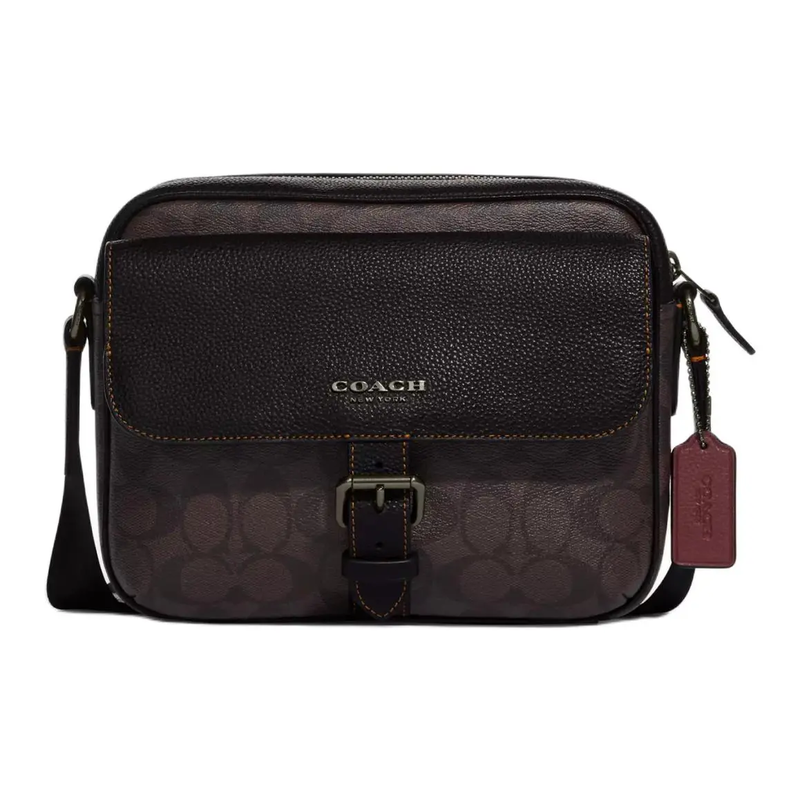 COACH Hudson Leather Crossbody Bag, Shoulder Bag Medium Men's Bronze & Black