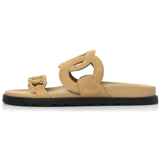 HERMES Extra Rubber Sole Slide Slippers Women's Light Brown