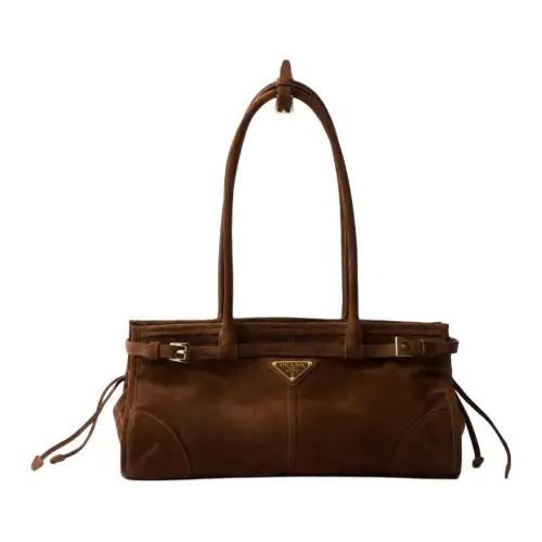 PRADA Bonnie Suede Cow Leather One Shoulder Handbag Medium Women's Cocoa Brown