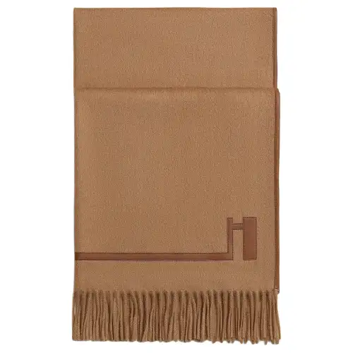 HERMES Camel Hair Knit Scarves Unisex Brown
