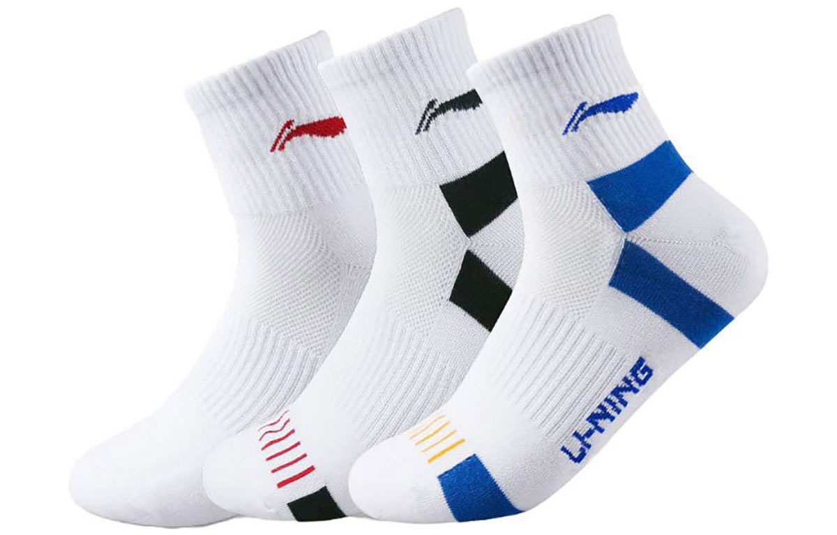 Li Ning Crew Socks Unisex 3 Pack White Blue/White Black/White