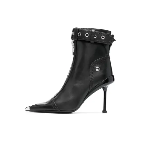Alexander McQueen Buckle-Fastened Pointed-Toe Ankle Boots Women's