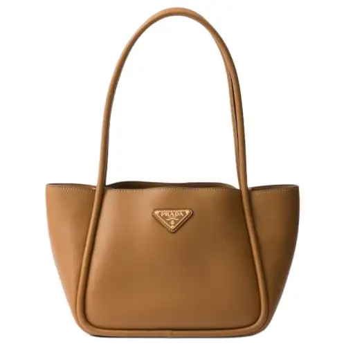PRADA Leather One Shoulder Handbag Mini Women's Camel