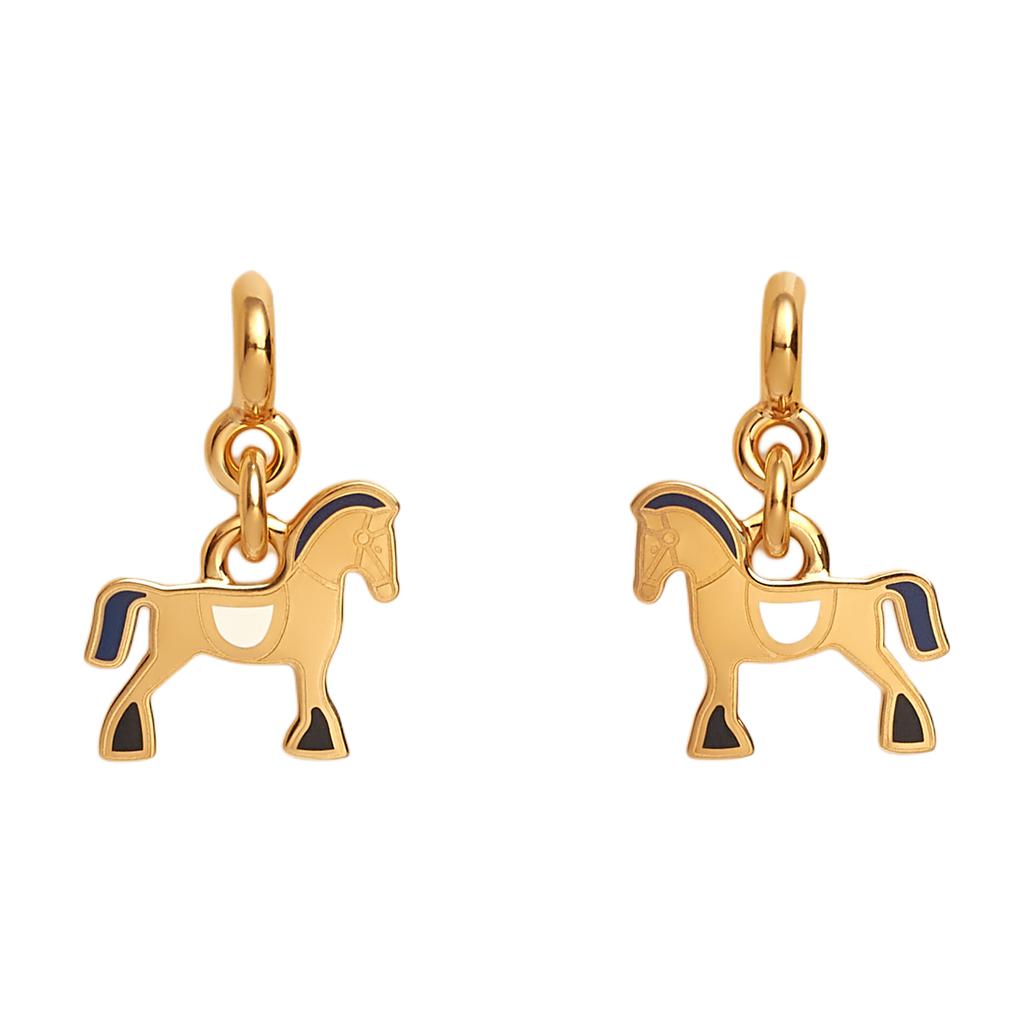 HERMES Hermès Cheval horse-shaped design metal gold-plated earrings unisex couple style gold