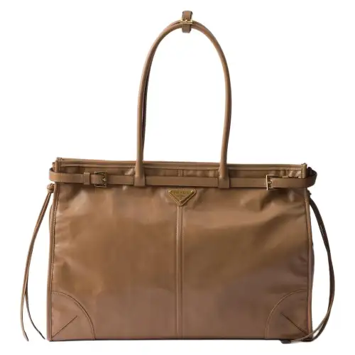 PRADA Bonnie Soft Leather Shoulder Bag, Crossbody Bag, Handbag Large Women's Cameo Brown