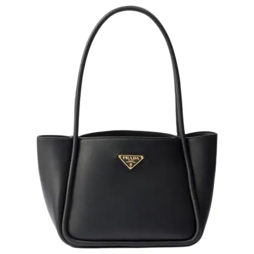 PRADA Triangle Grain Leather One Shoulder Handbag Mini Women's Black