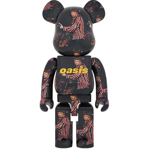 BE@RBRICK 1000% OASIS KNEBWORTH 1996 KNEBWORTH Park performance Oasis band lead singer Noel Gallagher red white and blue striped trendy doll 70cm