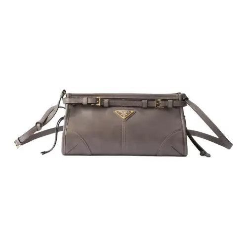 PRADA Bonnie Leather Handbag, Shoulder Bag Small Women's Asphalt Gray