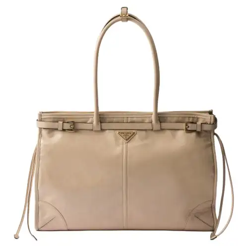 PRADA Bonnie Soft Leather Shoulder Bag, Crossbody Bag, Handbag Large Women's Travertine