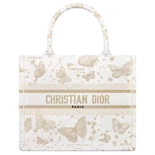 DIOR BookTote Embroidery Tote Bag, Shopping Bag, Handbag Small Women's Gold & White