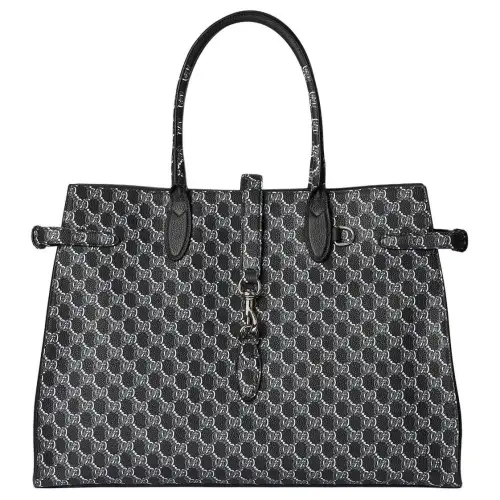 GUCCI Soft Grain Leather Tote Bag, Shopping Bag, Handbag Large Women's Dark Gray