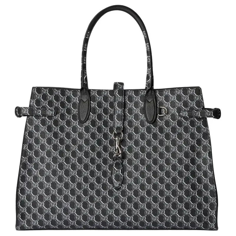 GUCCI Soft Grain Leather Tote Bag, Shopping Bag, Handbag Large Women's Dark Gray