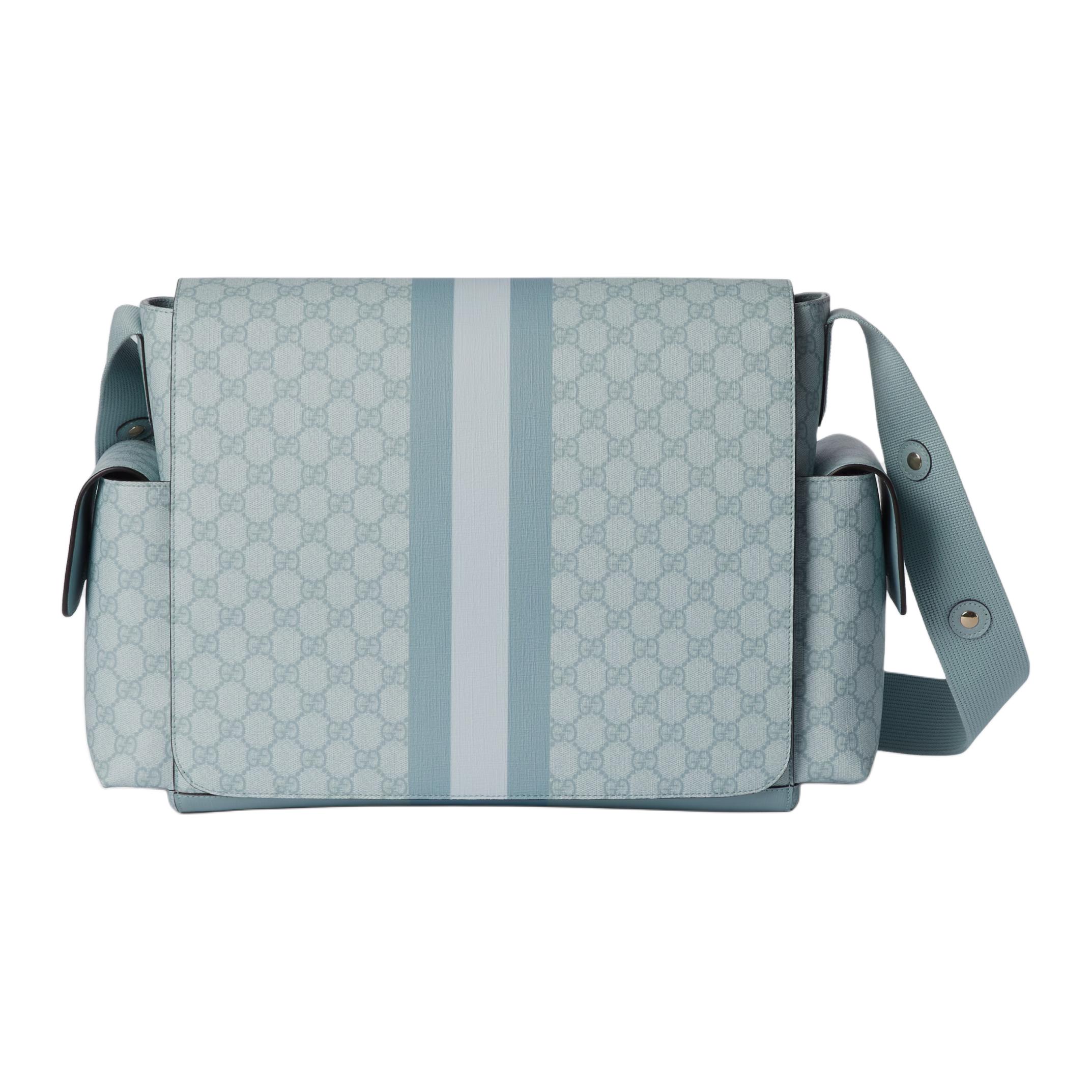 GUCCI Gucci Ophidia Double G Logo Removable Padded Changing Pad Canvas with Leather Trim Shoulder Crossbody Bag Medium Women's Gray Blue