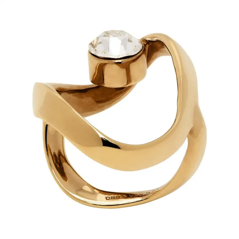 DRIES VAN NOTEN Carved glass brass golden ring with letters