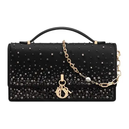DIOR Satin Portable Crossbody Bag, Shoulder Bag Mini Women's Black