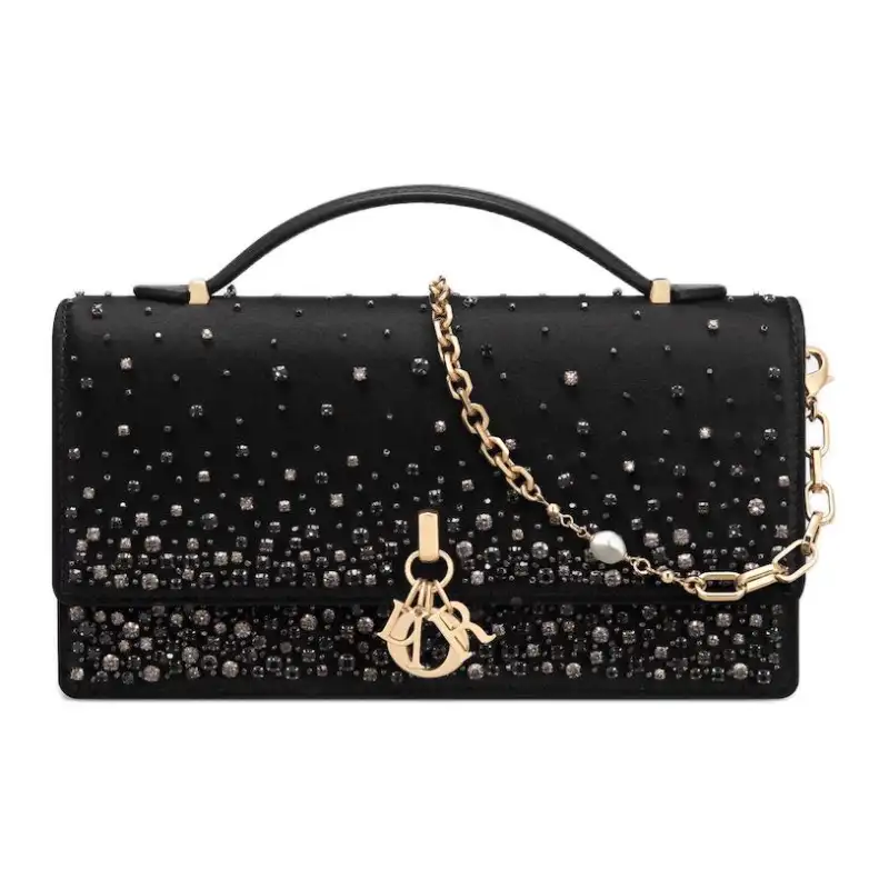 DIOR Satin Portable Crossbody Bag, Shoulder Bag Mini Women's Black