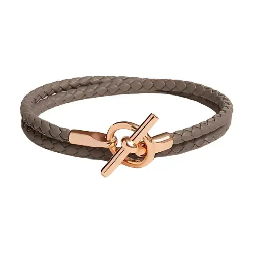 HERMES Glenan Calfskin Bracelets Women's Gray Pink