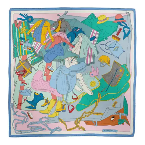 HERMES Carre Silk Scarves Women's Blue
