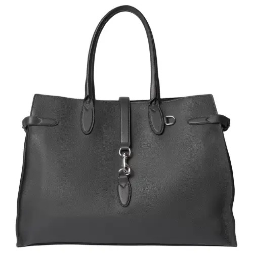 GUCCI Soft Grain Leather Tote Bag, Shopping Bag, Handbag Large Men's Gray