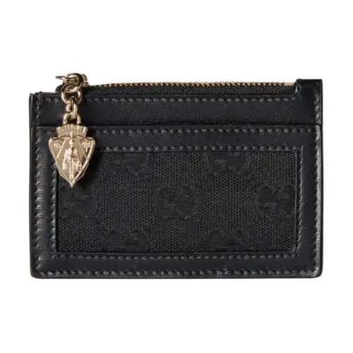 GUCCI Canvas With Leather Trim Card Holder Regular Women's Black