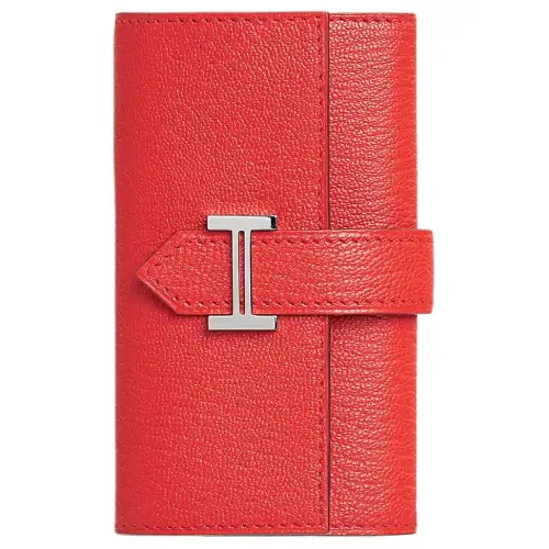 HERMES Bearn Silver Tone Buckle Mysore Goat Skin Key Pouch Unisex 0E Rose Texas Pink