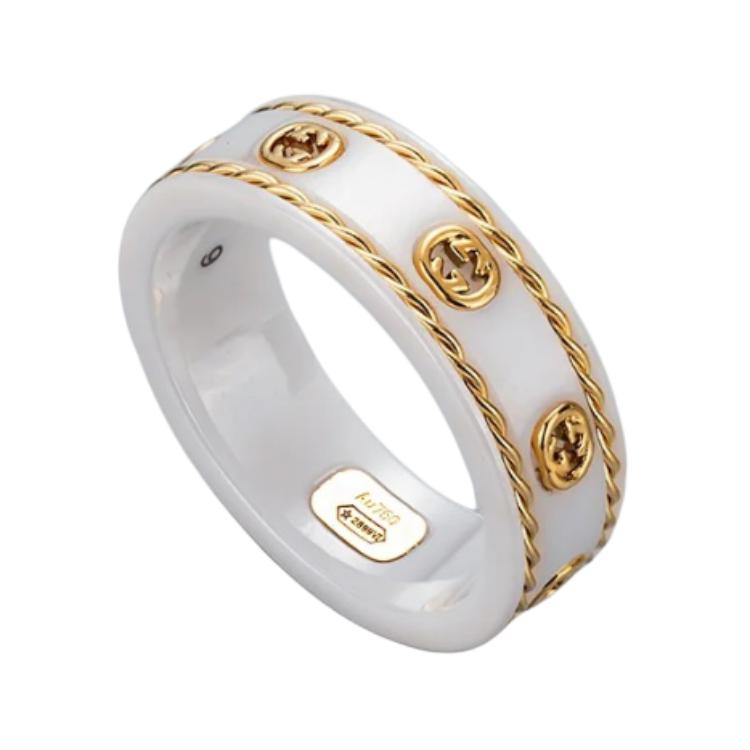 GUCCI Icon 18K Gold Rings Unisex White
