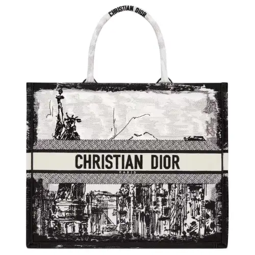 DIOR Embroidery Tote Bag, Shopping Bag, Handbag Large Women's Black White