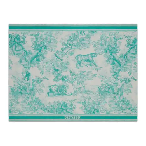 DIOR Patterned Print Cotton Knit Scarves Women's Sea Blue